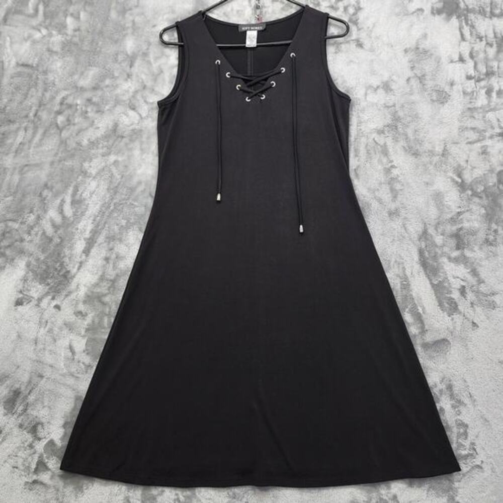 Soft Works Dress Womens S Black‎ Stretch Jersey Sleeveless V-Neck Lace-Up Casual